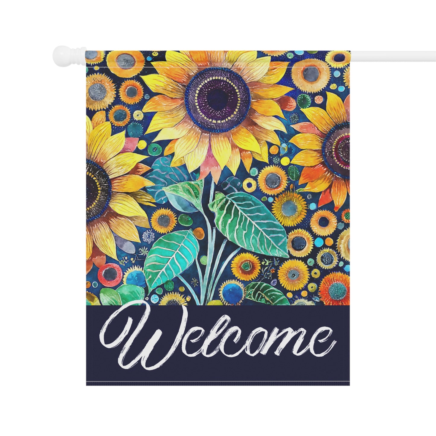 Funky Bright Sunflowers Welcome 2-Sided Garden & House Flag/Banner