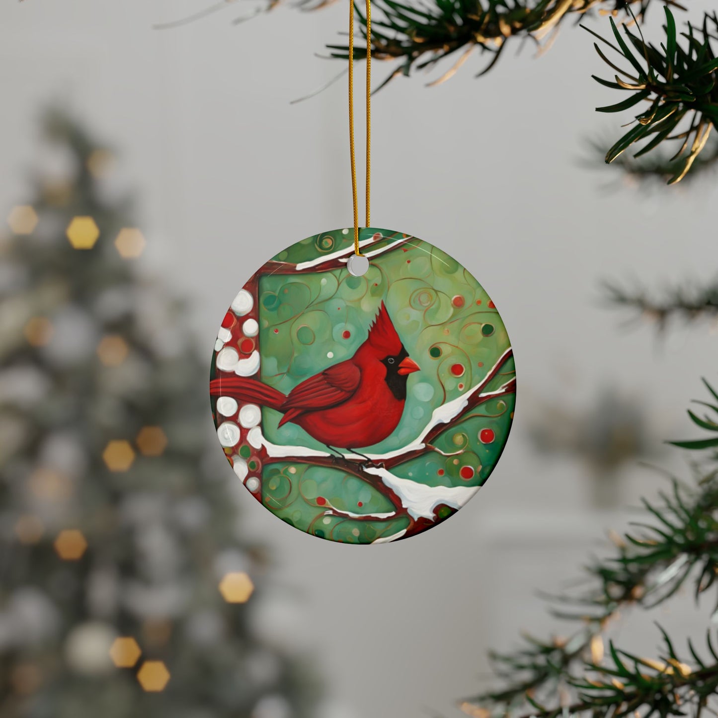 Christmas Cardinal 3" Ceramic Ornaments, 2-Side Print, (1pc, 10pcs)