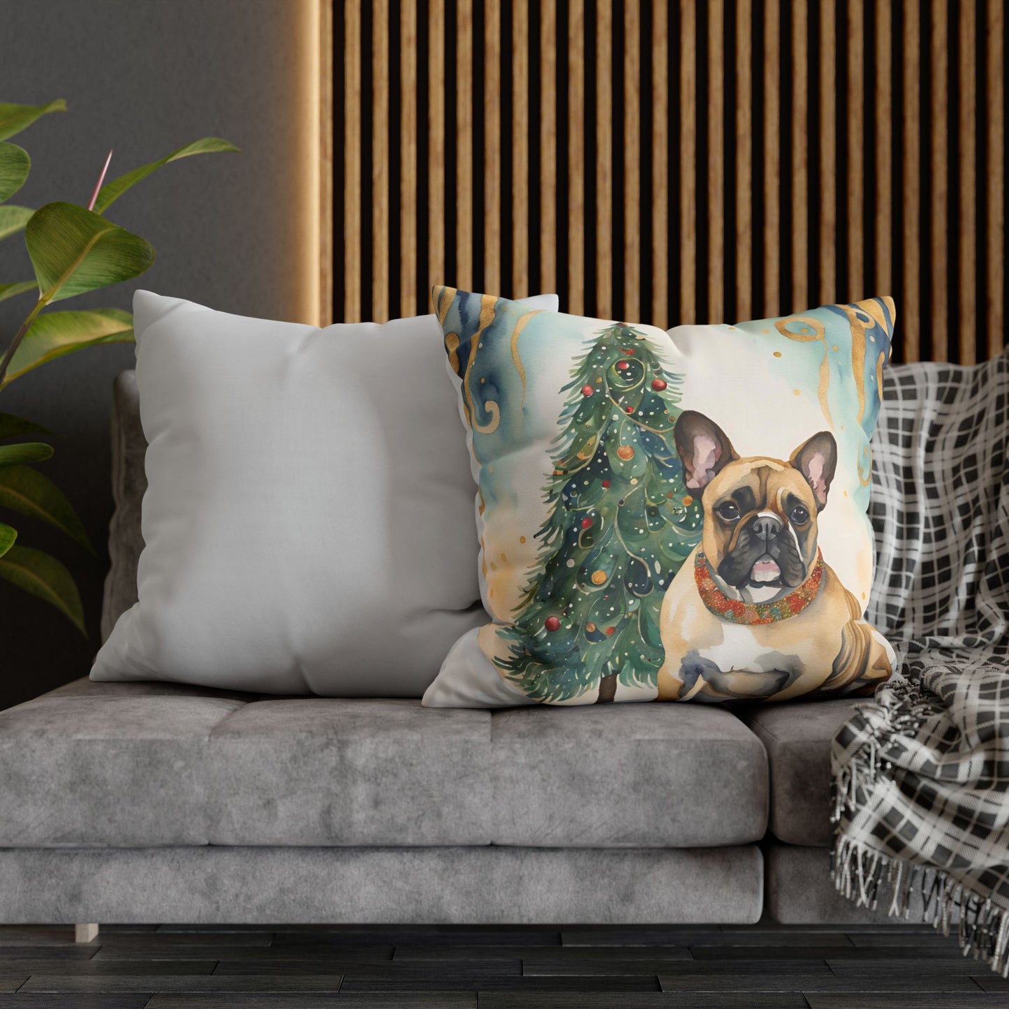 A Frenchie Christmas Square Poly Canvas Pillowcase