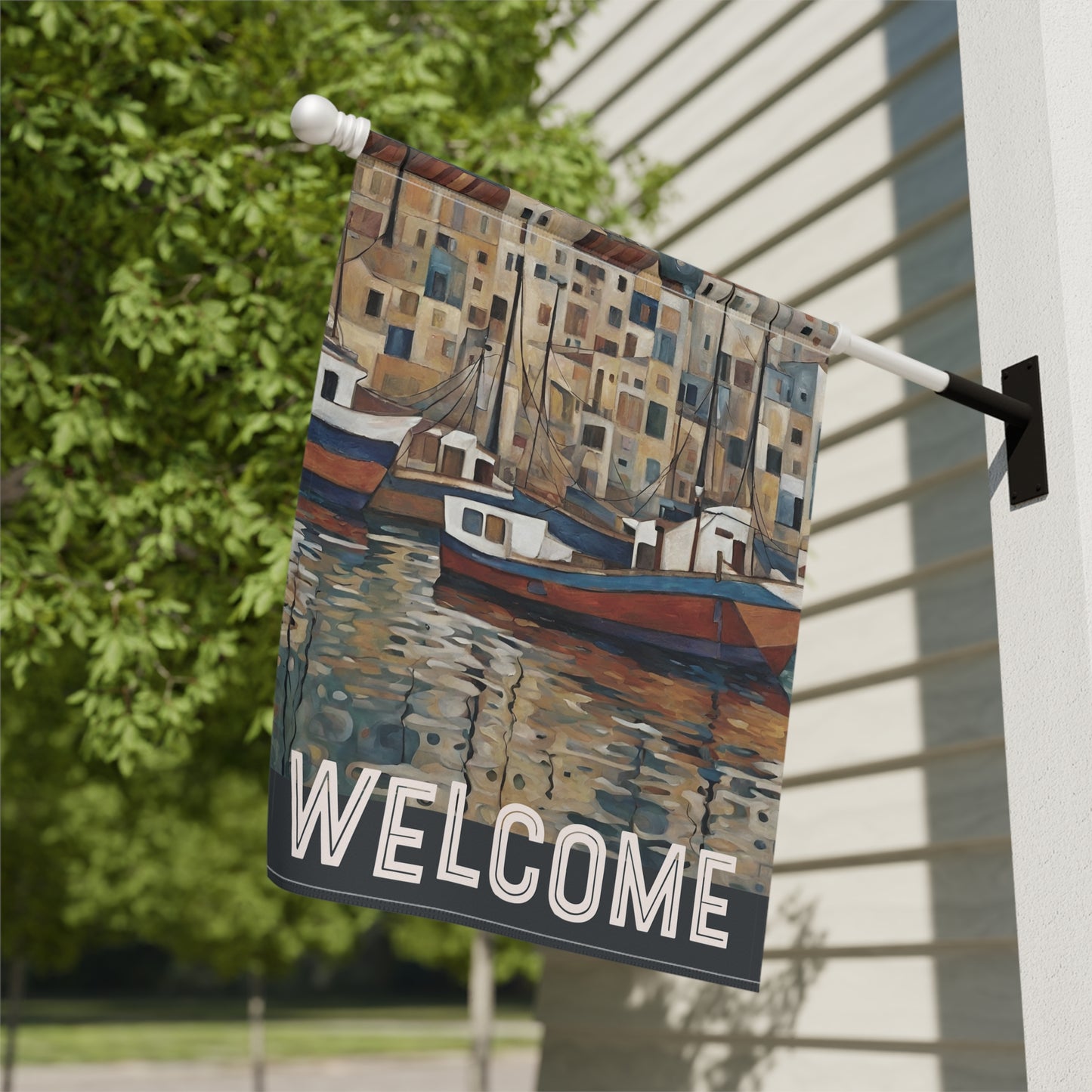 Boat Town Welcome 2-Sided Garden & House Flag/Banner