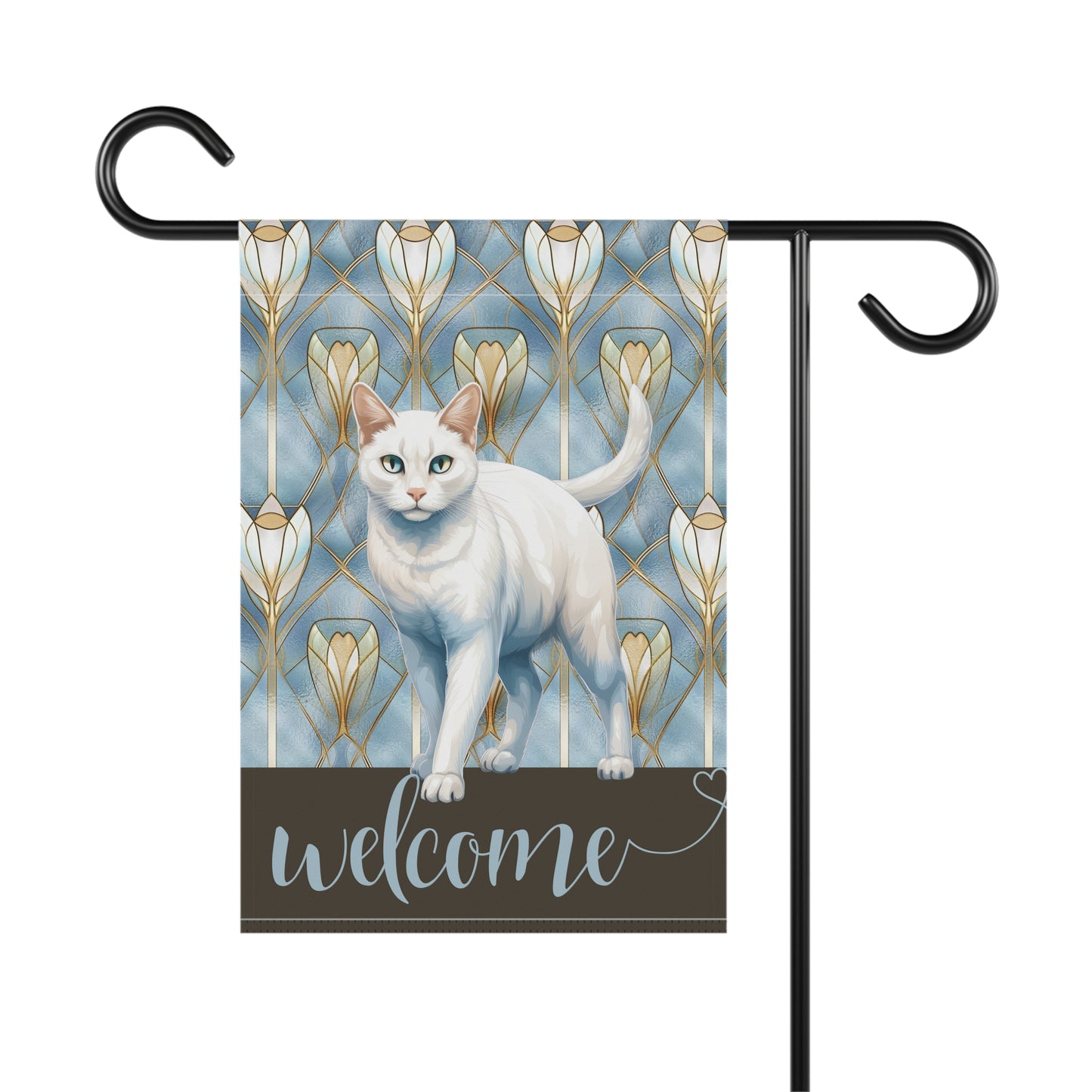 White Cat Welcome 2-Sided Garden & House Flag/Banner