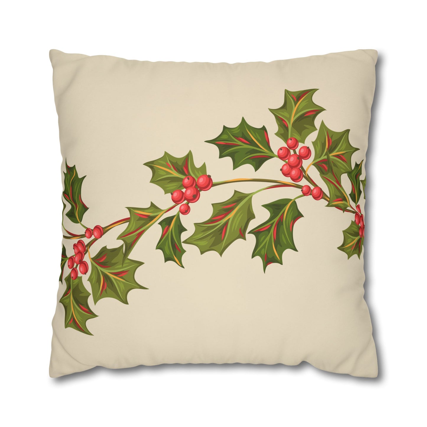 Holly Vine Holiday Square Poly Canvas Pillowcase