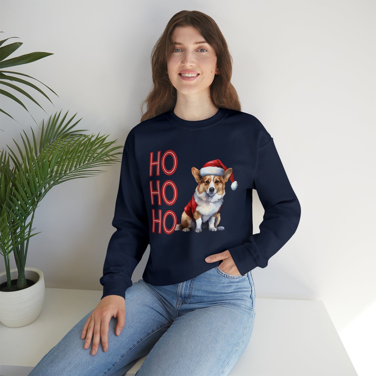 Corgi in Santa Hat Ho Ho Ho Unisex Heavy Blend™ Crewneck Sweatshirt