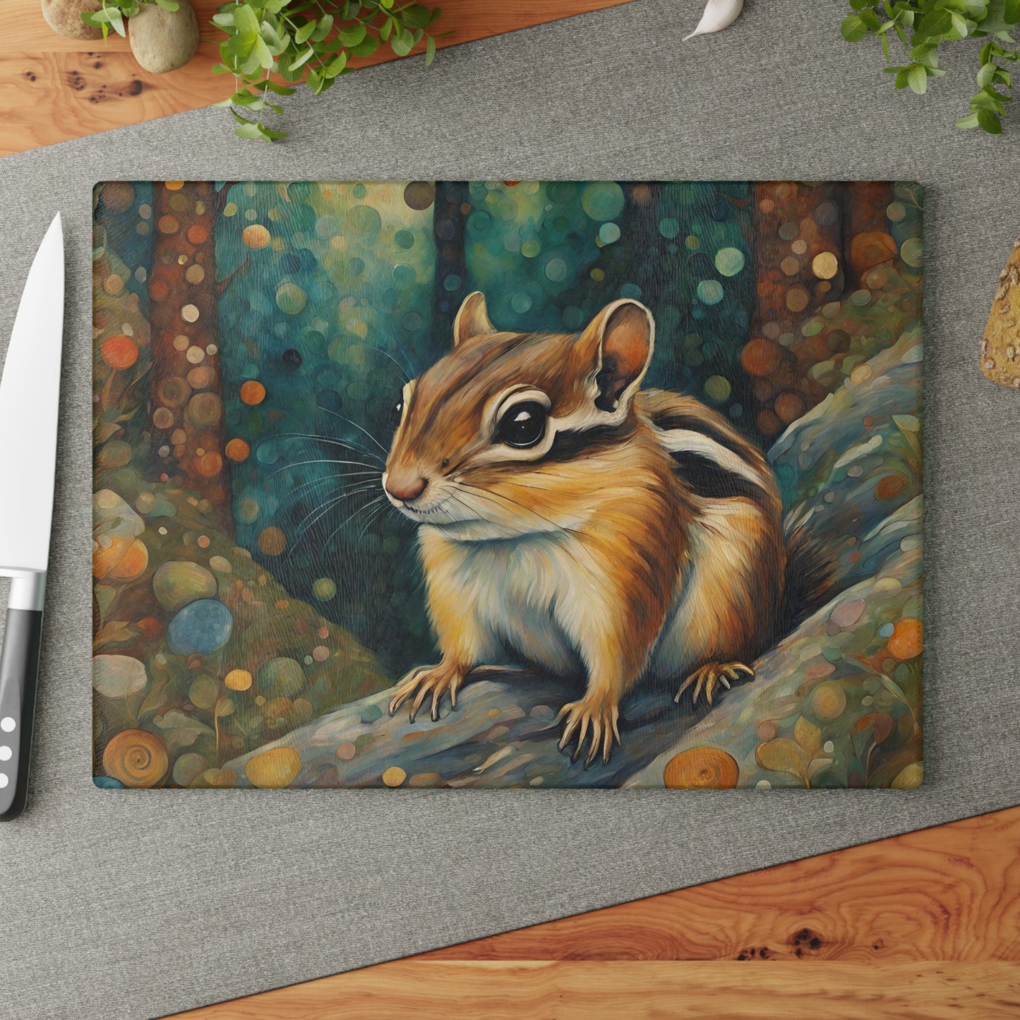 Mountain Forest Chipmunk Tempered Glass Cutting Board