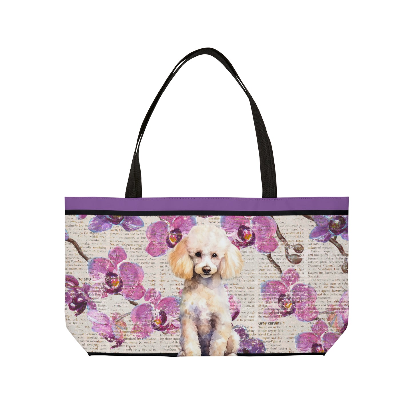 Poodle on Floral Paper Weekender Tote Bag