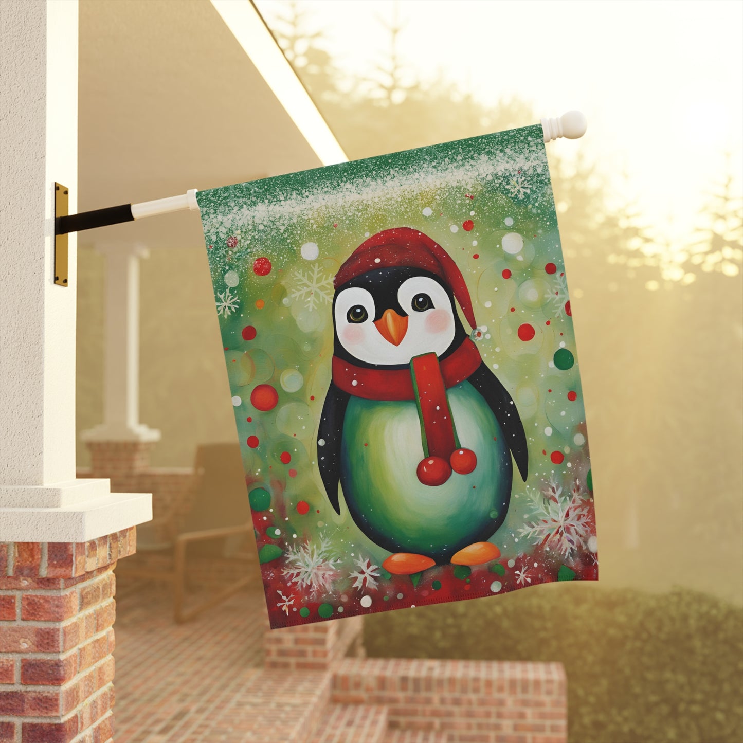 Holiday Penguin 2-Sided Garden & House Flag/Banner