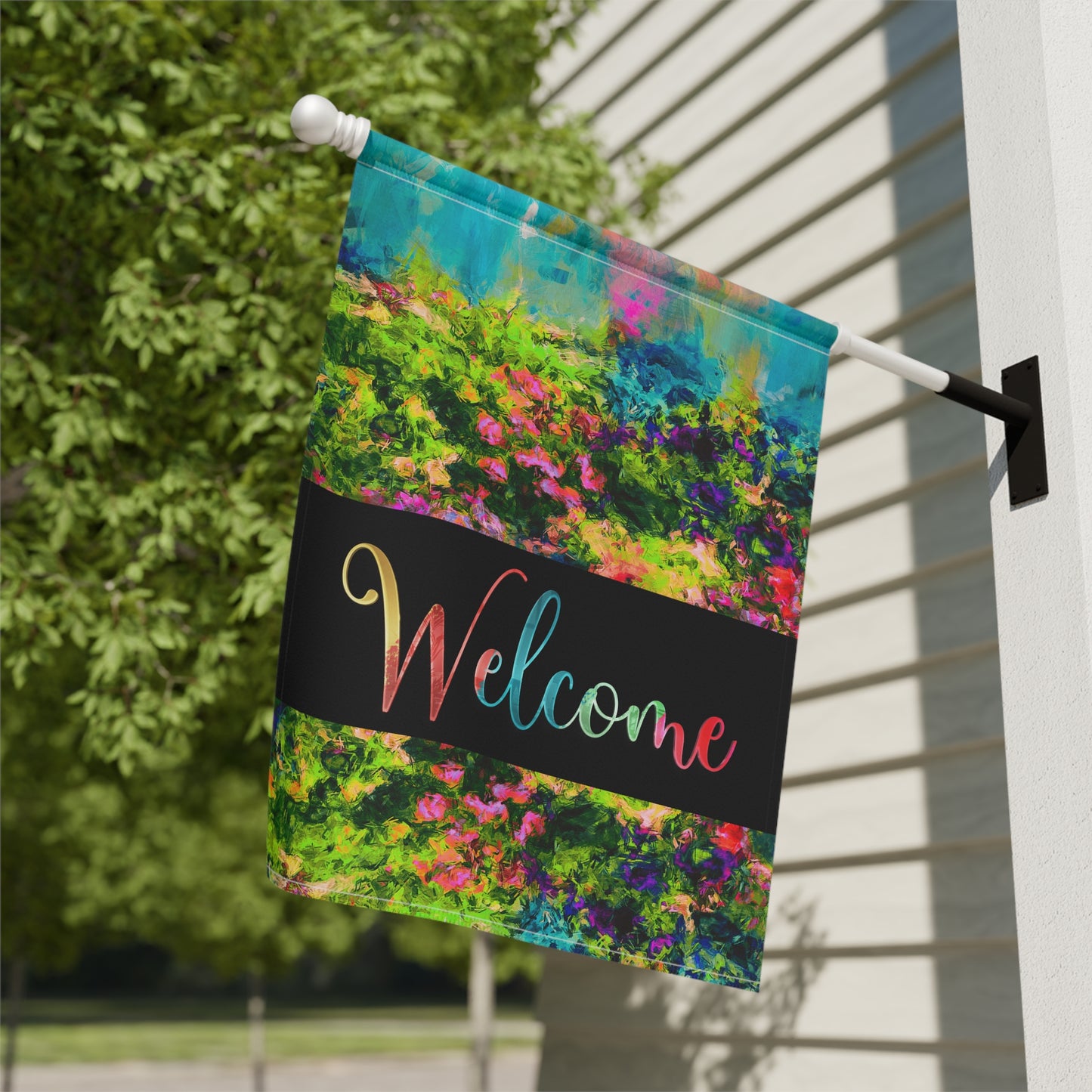 Margo Abstract Art Welcome 2-Sided Garden & House Flag/Banner