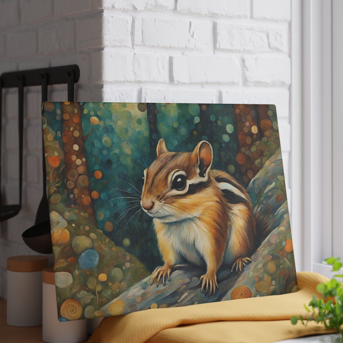 Mountain Forest Chipmunk Tempered Glass Cutting Board