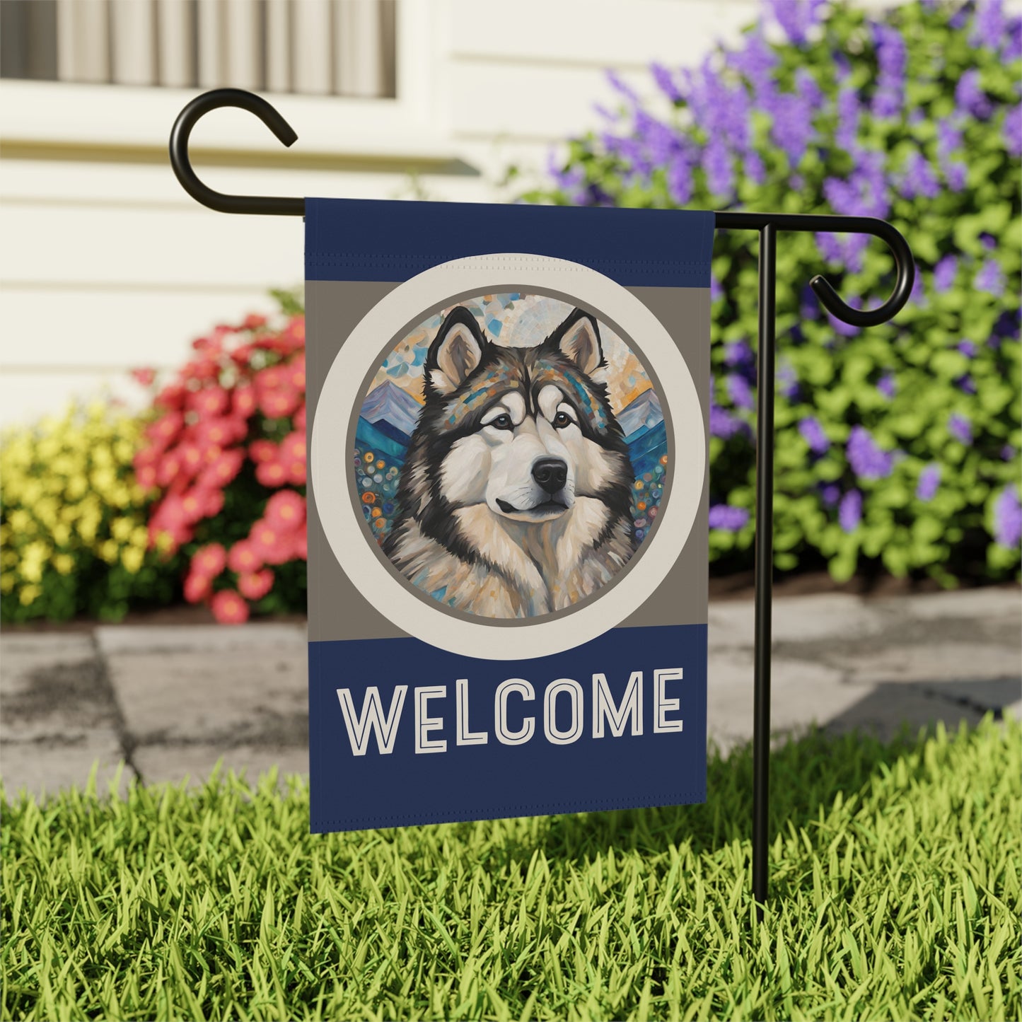 Alaskan Malamute Welcome 2-Sided Garden & House Flag/Banner