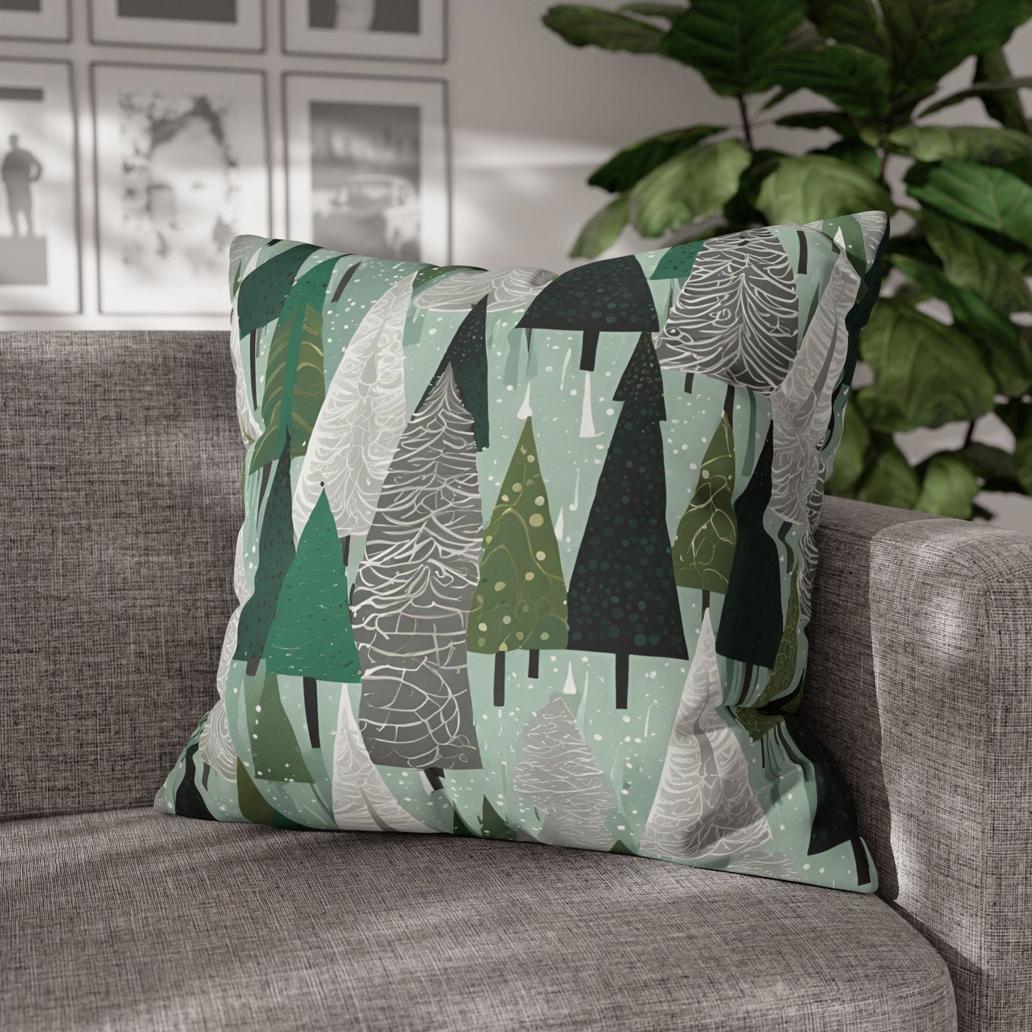 Mint Trees Square Poly Canvas Pillowcase