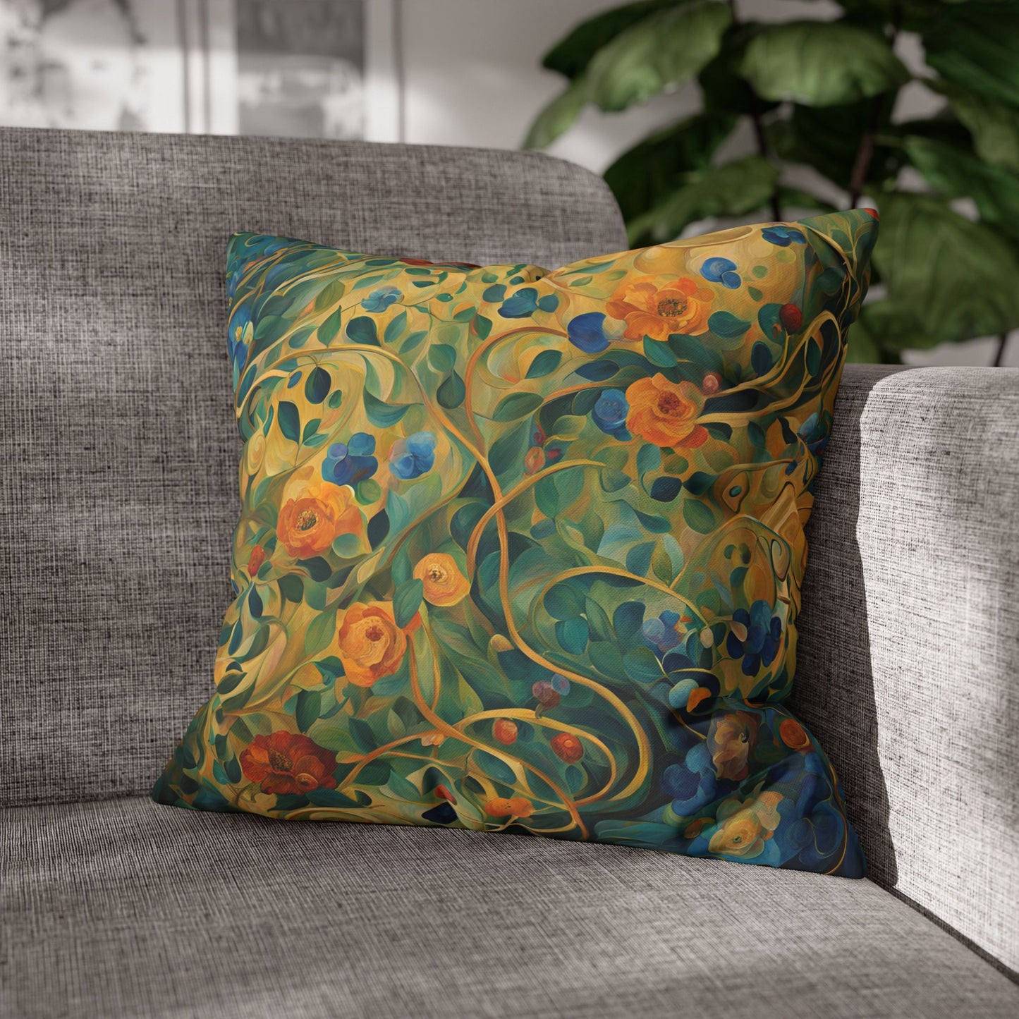 Captivated Floral Square Poly Canvas Pillowcase