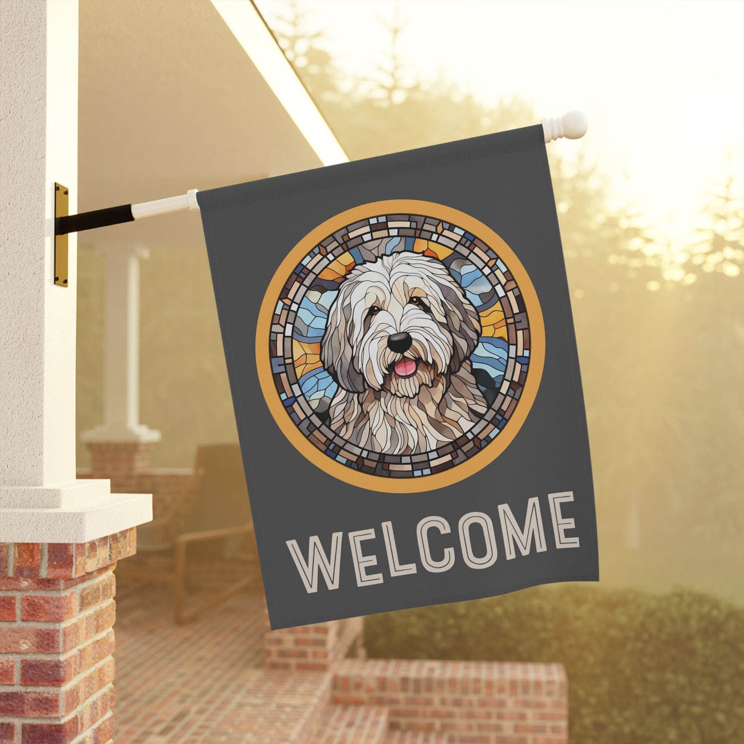 Old English Sheepdog Welcome 2-Sided Garden & House Flag/Banner