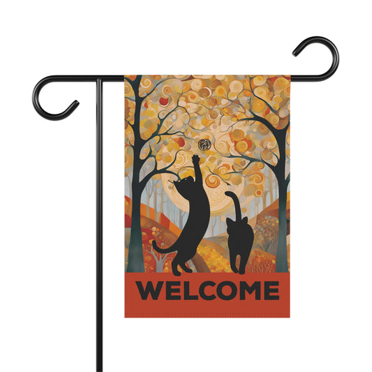 Playful Cats Silhouette Welcome 2-Sided Garden & House Flag/Banner