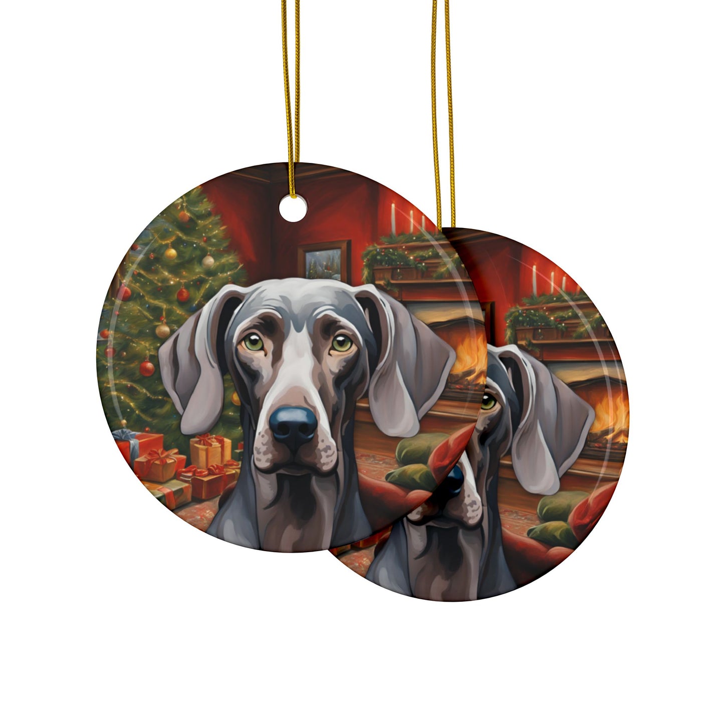 Weimaraner Christmas 3" Ceramic Ornaments, 2-Side Print, (1pc, 10pcs)