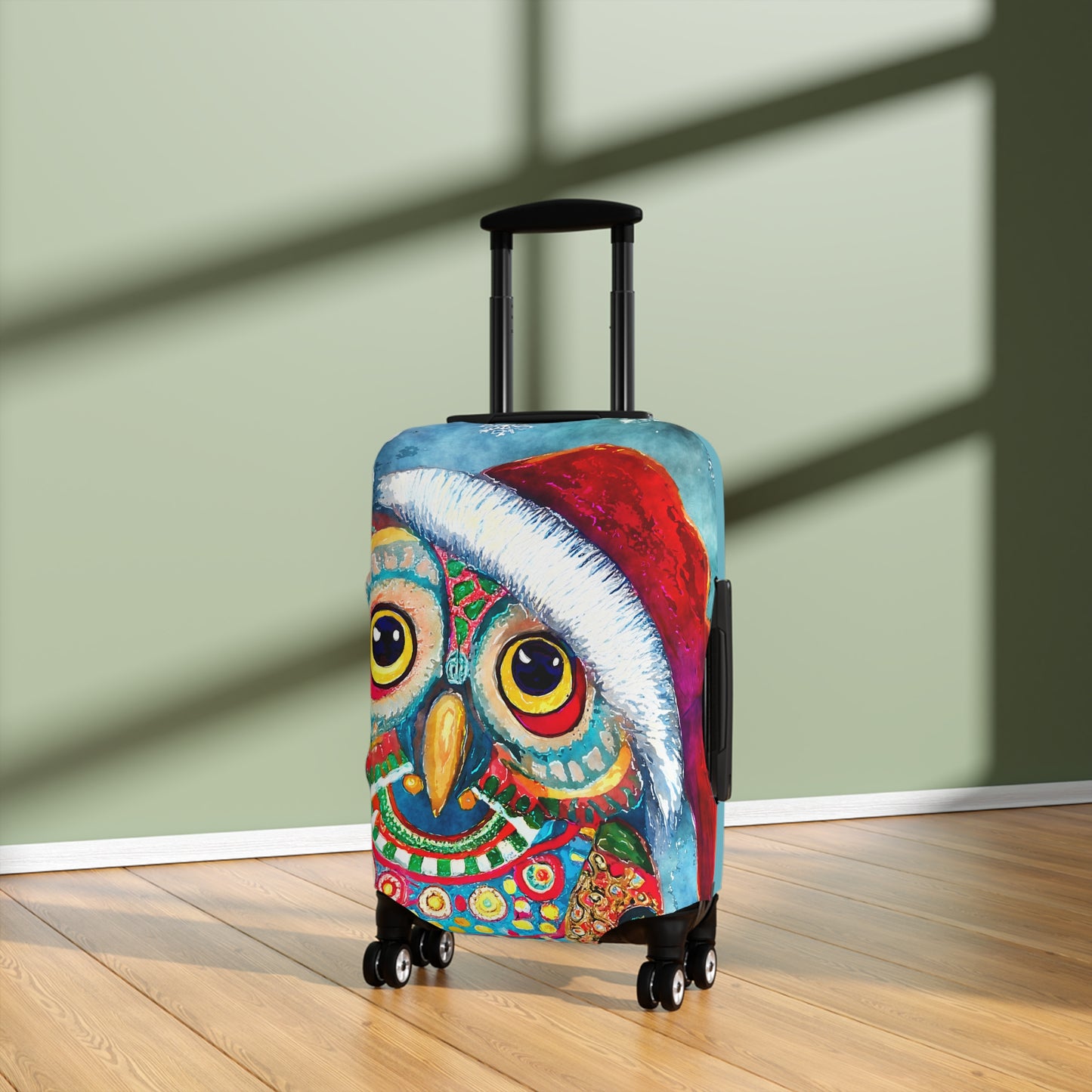 Owl in Santa Hat Christmas Art Luggage Cover