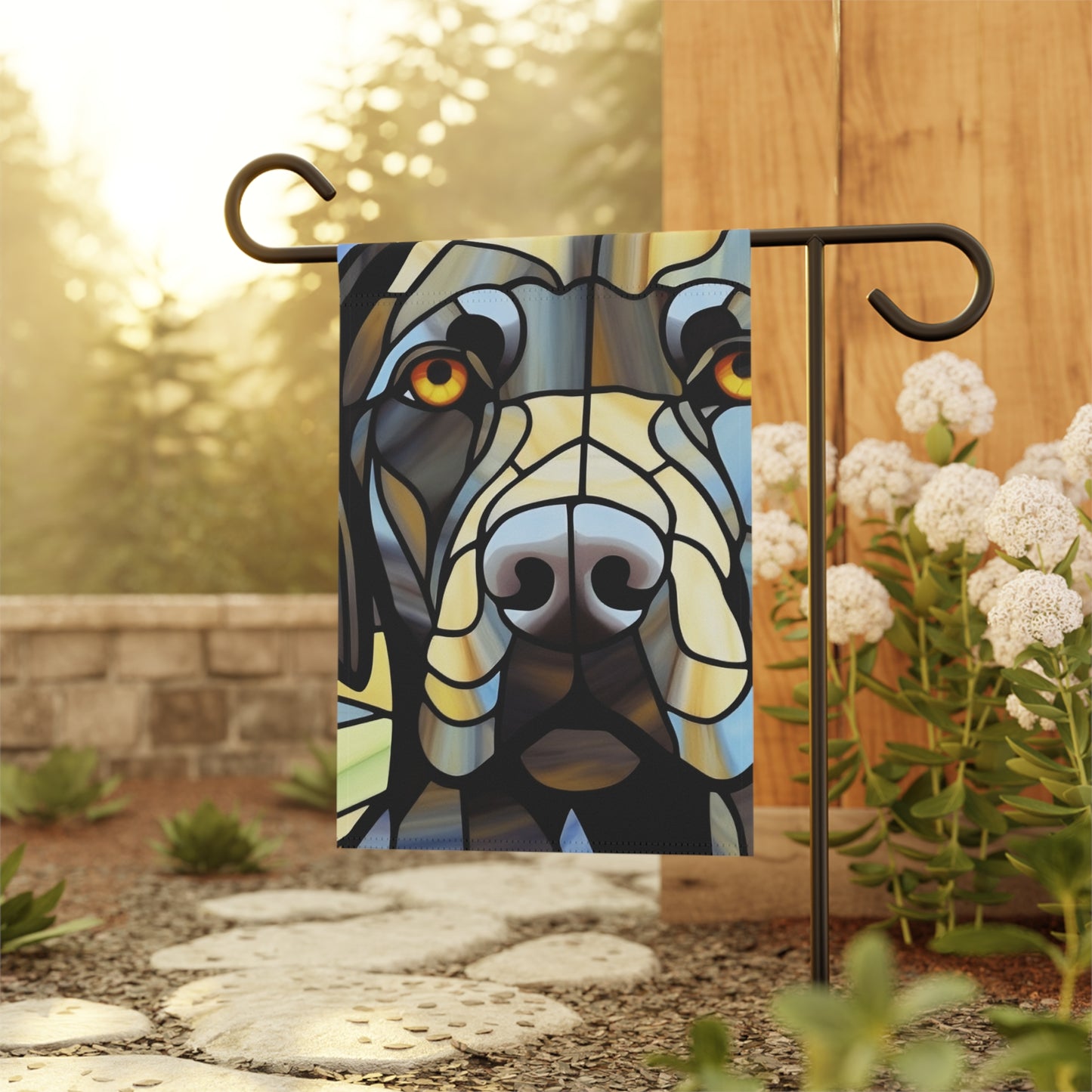 Black Lab Face Stained Glass Look 2-Sided Garden & House Flag/Banner