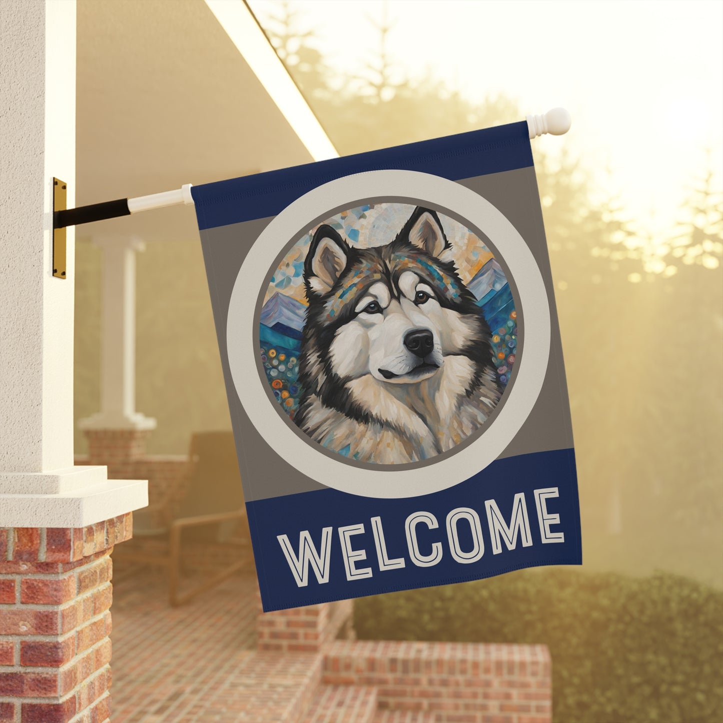 Alaskan Malamute Welcome 2-Sided Garden & House Flag/Banner