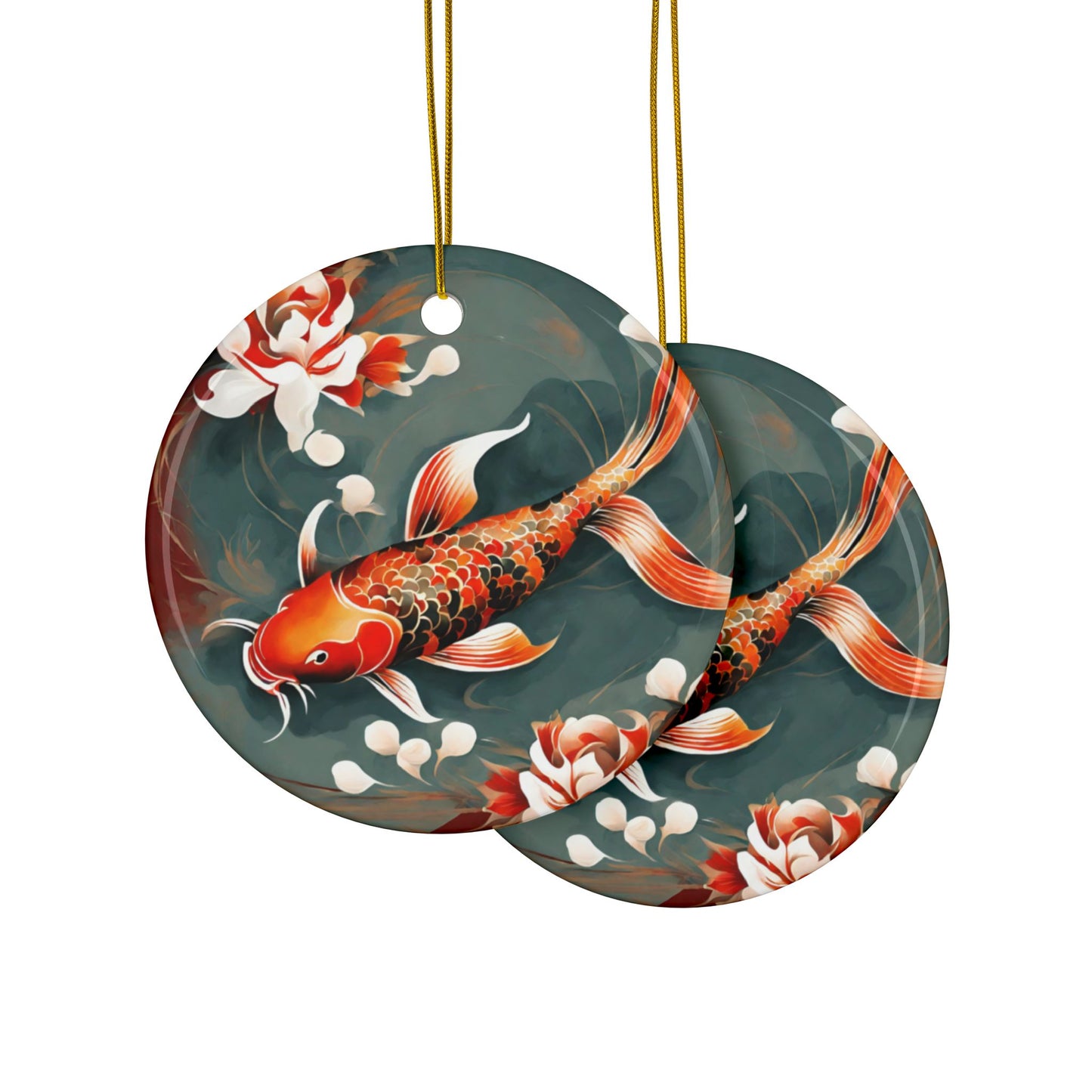 Koi 3" Ceramic Ornaments, 2-Side Print, (1pc, 10pcs)