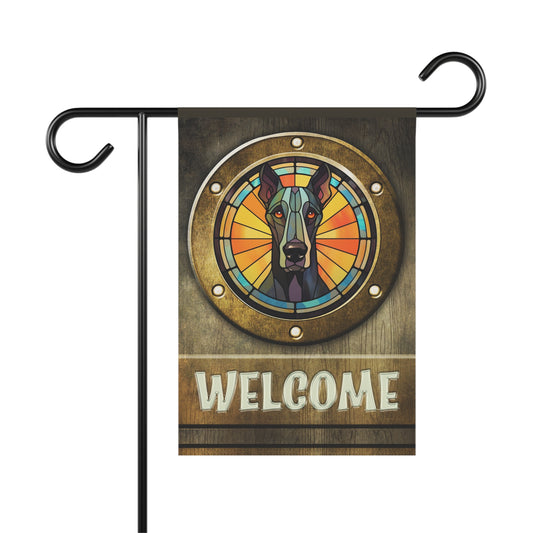 Great Dane in Port Hole Welcome 2-Sided Garden & House Flag/Banner