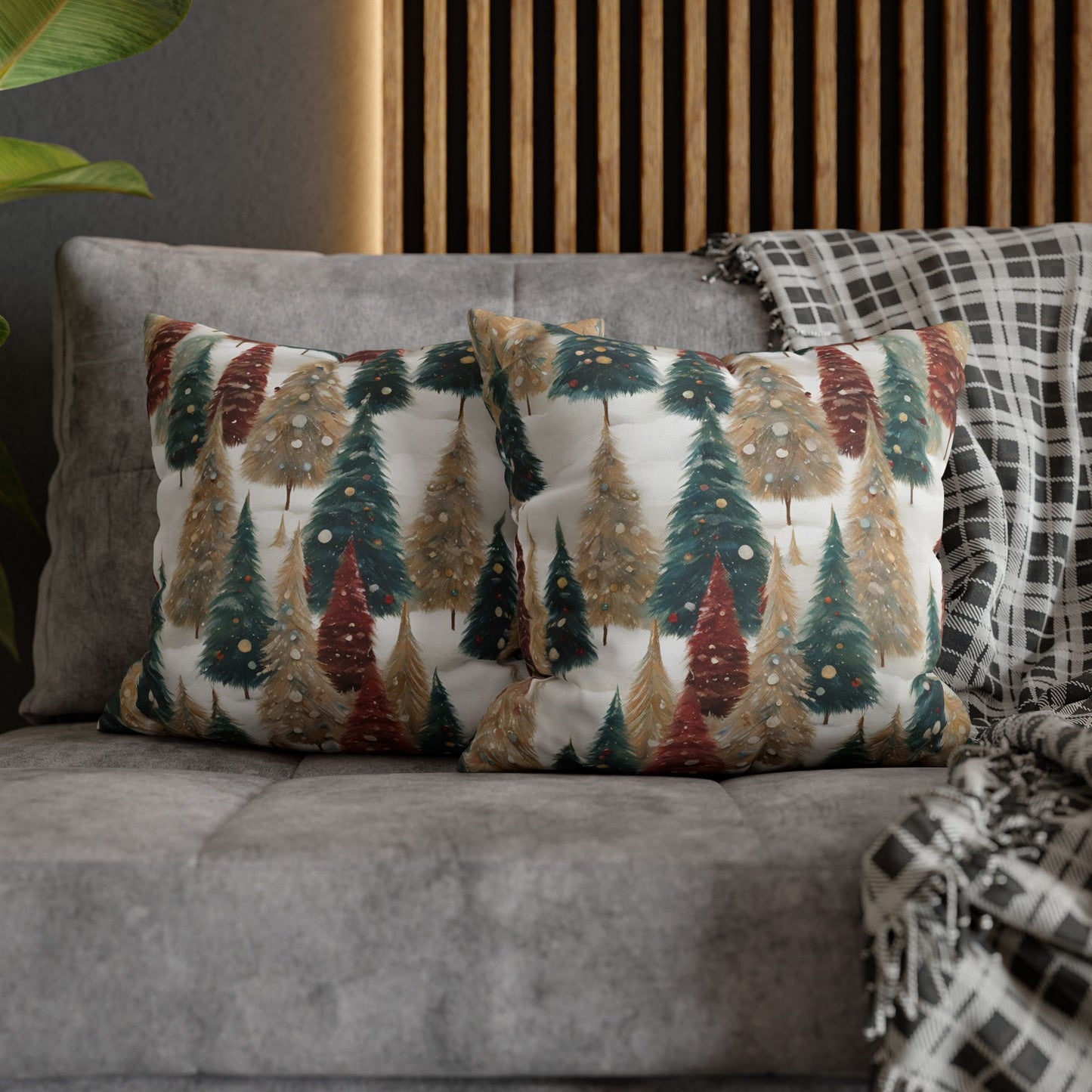 Pines in the Snow Square Poly Canvas Pillowcase