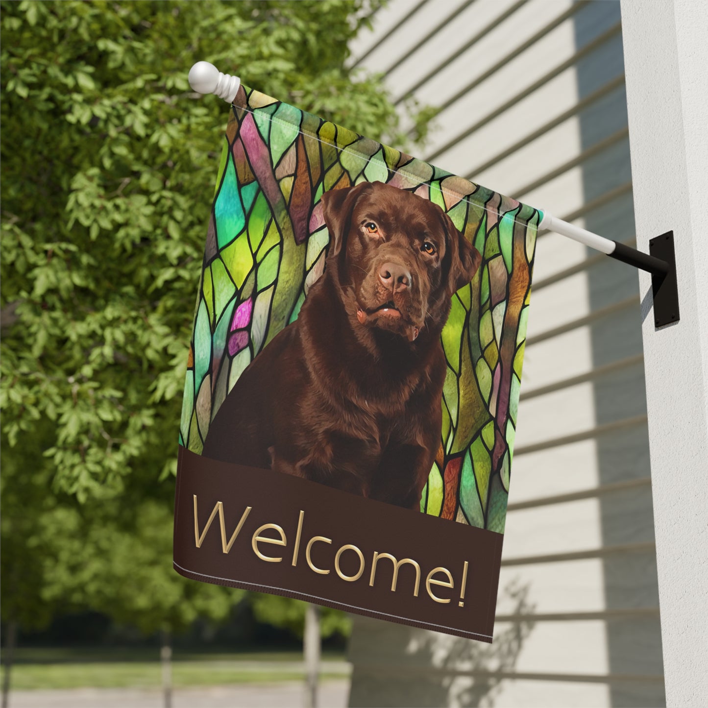 Chocolate Labrador Welcome 2-Sided Garden & House Flag/Banner