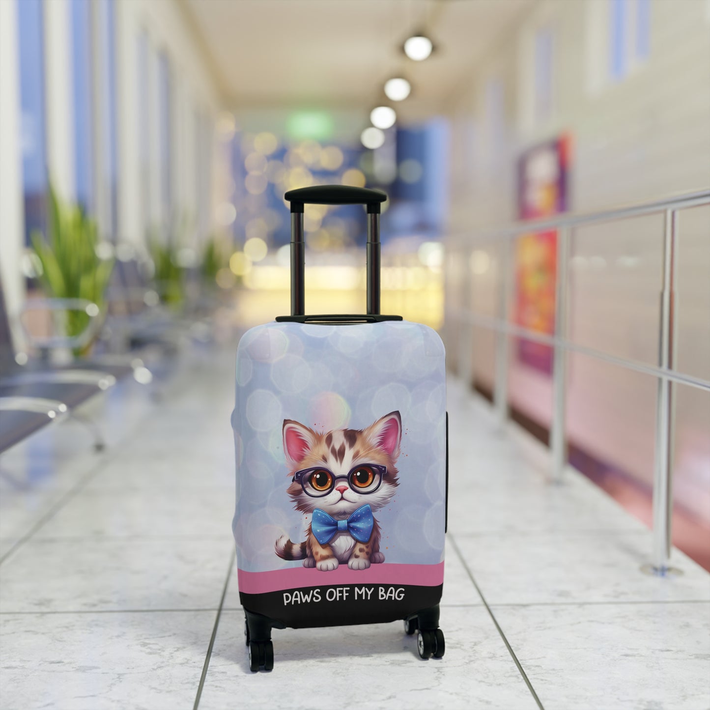 Kitten in Glasses & Blue Bow Tie Paws Off My Bag Luggage Cover