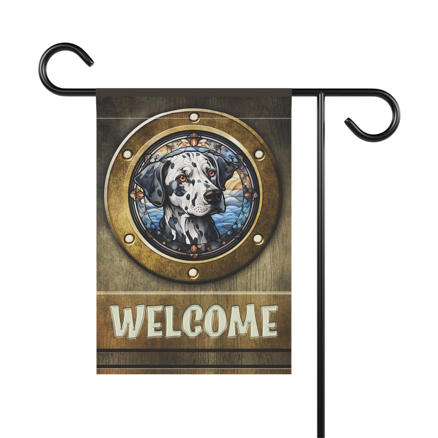 Dalmatian in Port Hole Welcome 2-Sided Garden & House Flag/Banner