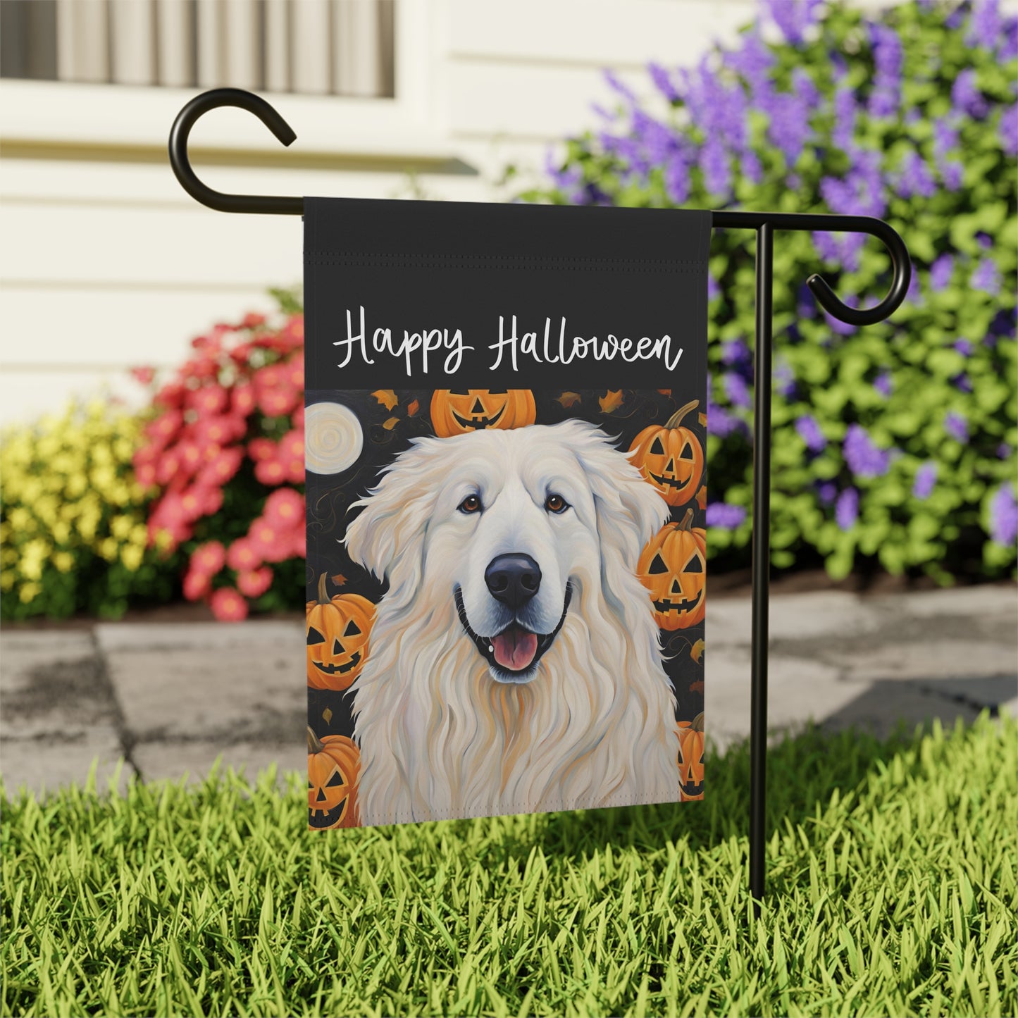 Great Pyrenees Happy Halloween 2-Sided Garden & House Flag/Banner