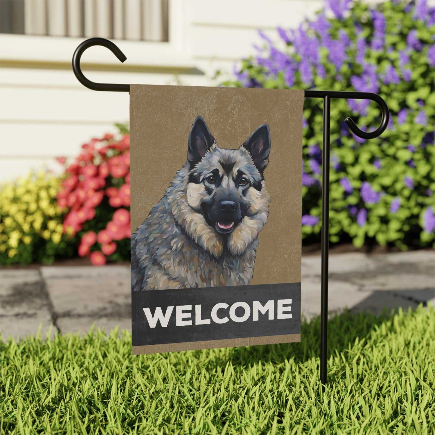 Norwegian Elkhound Welcome 2-Sided Garden & House Flag/Banner