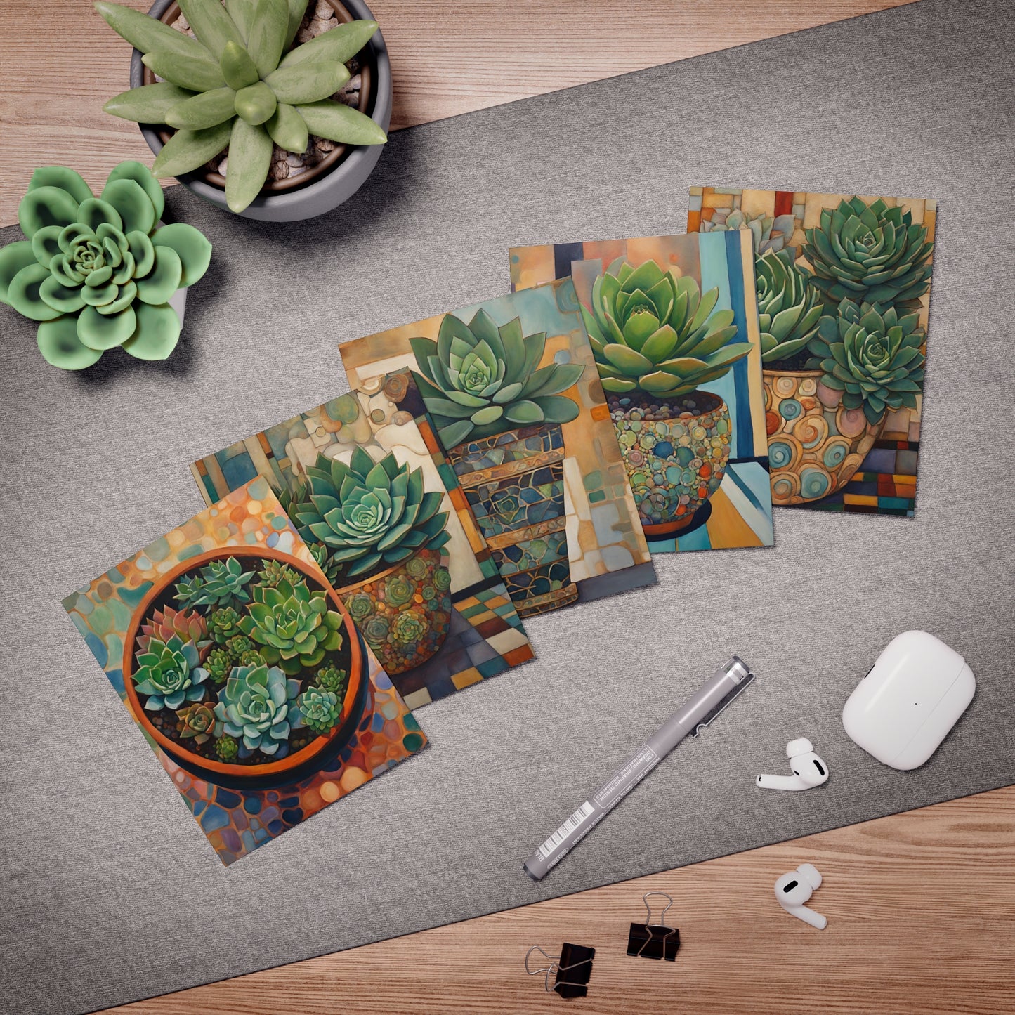 Succulents Greeting Cards- Blank Inside (5-Pack)