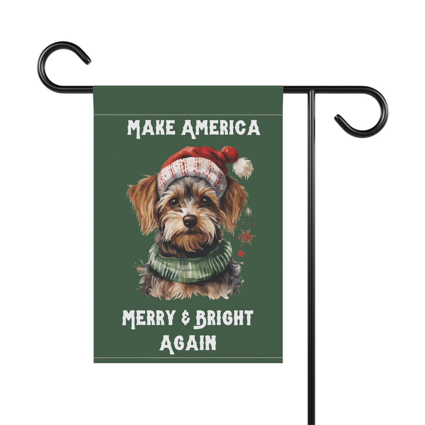 Make America Merry & Bright Again Dog in Santa Hat 2-Sided Garden Banner