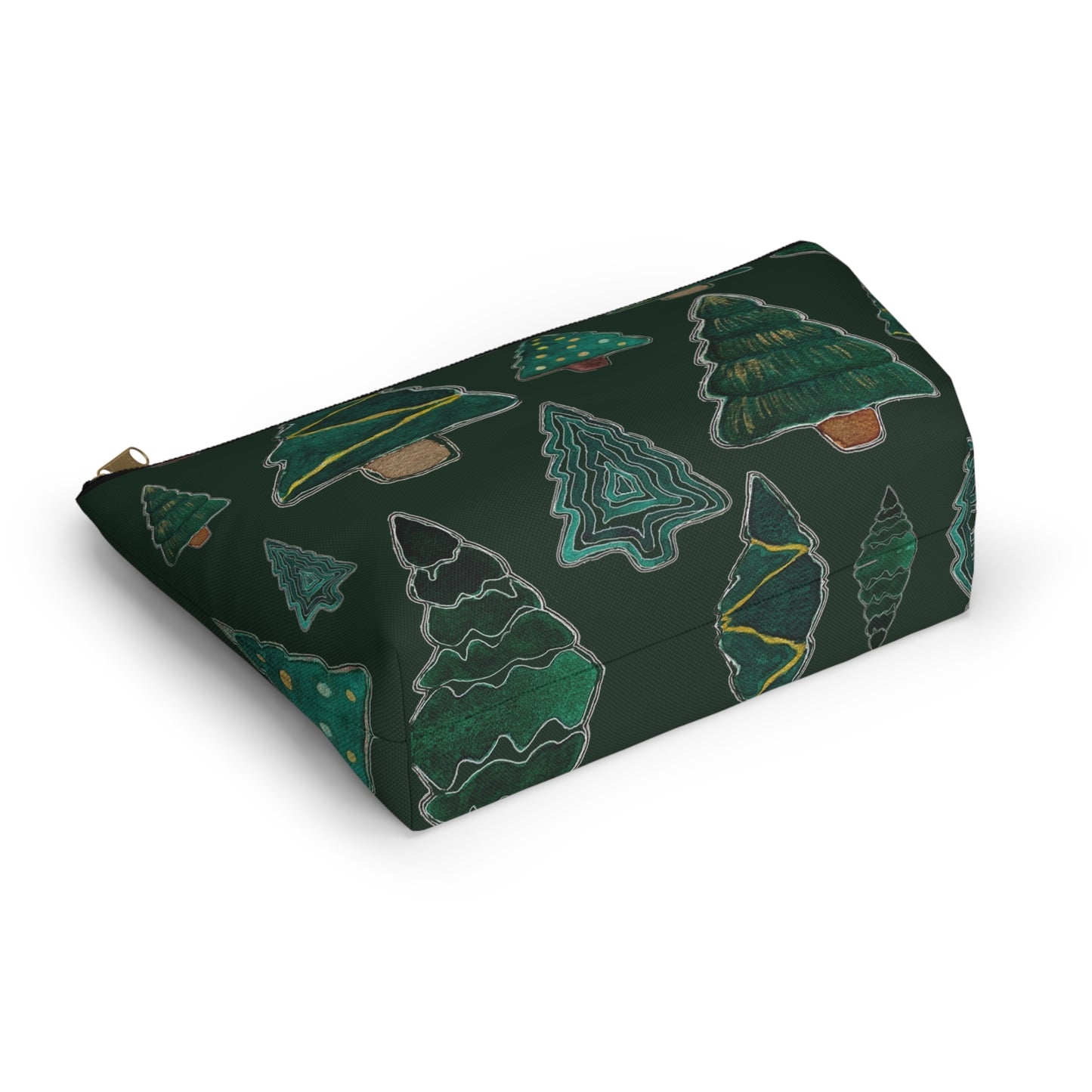 Christmas Tree Cutouts on Green Accessory Pouch w T-bottom