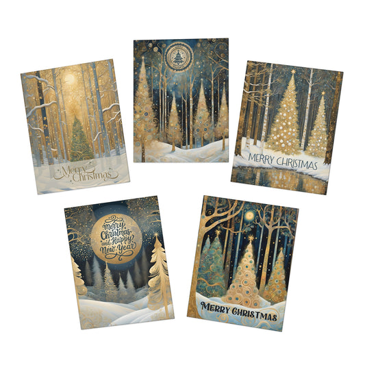 Festive Trees for Christmas Multi-Design Greeting Cards (5-Pack Blank Inside)