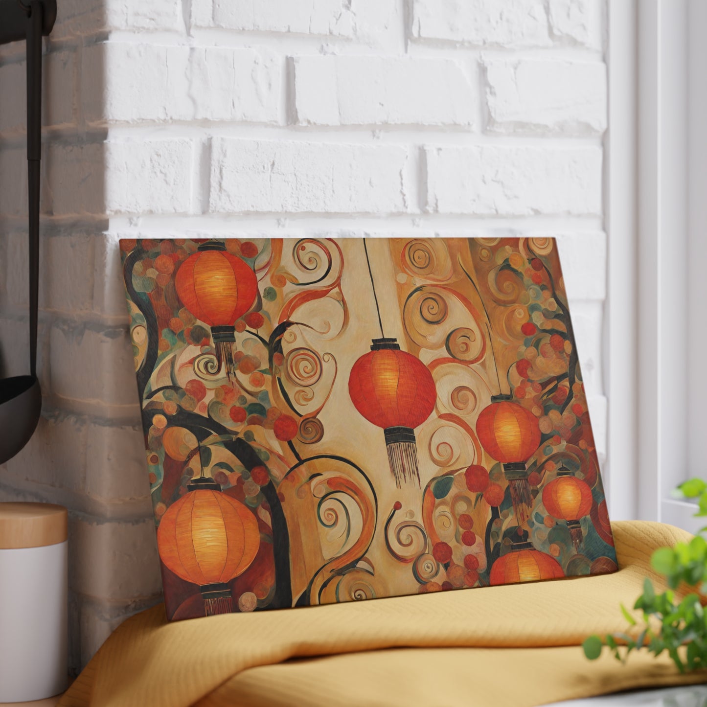 Lanterns & Swirls Tempered Glass Cutting Board