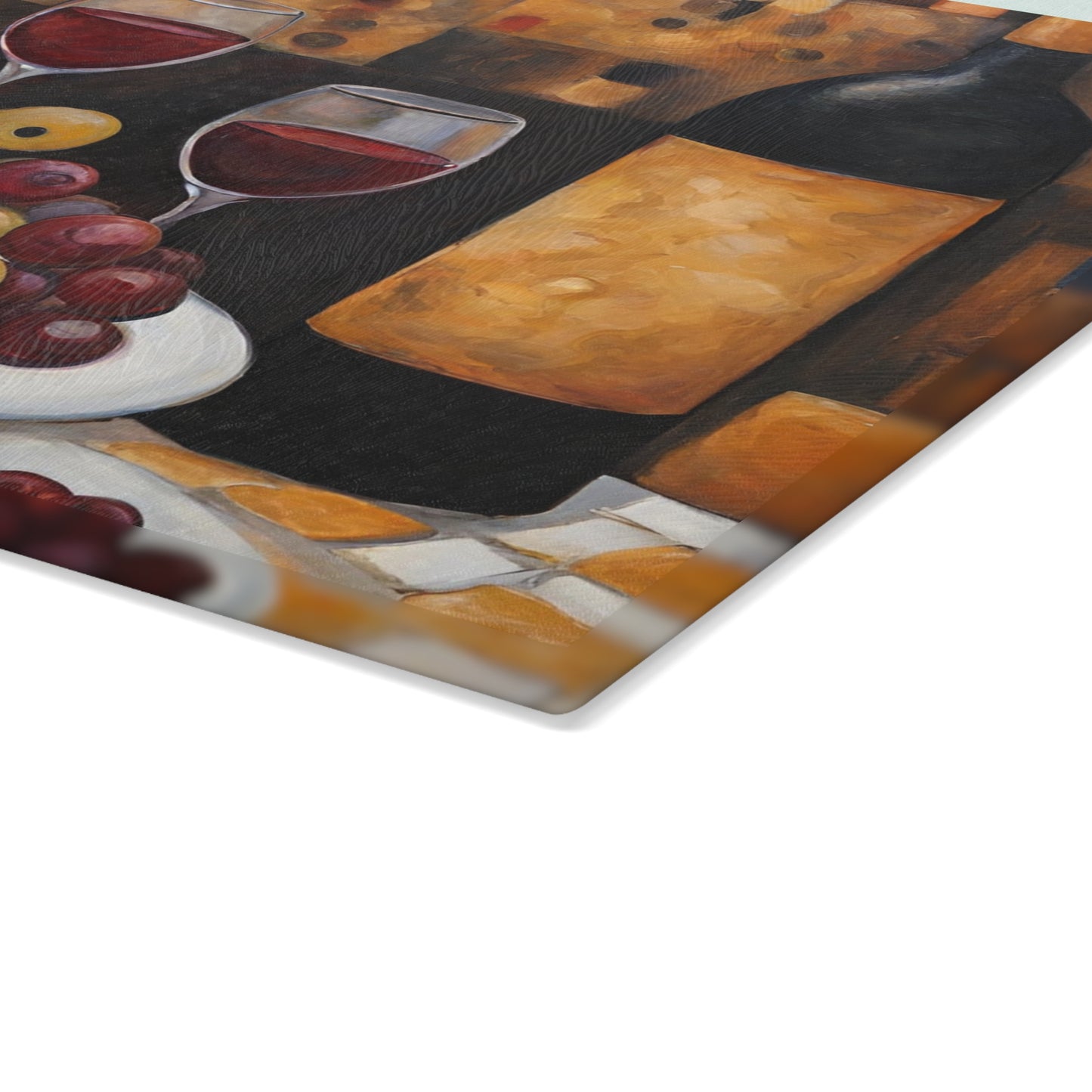 Unwind Wine, Cheese and Grapes Tempered Glass Cutting Board