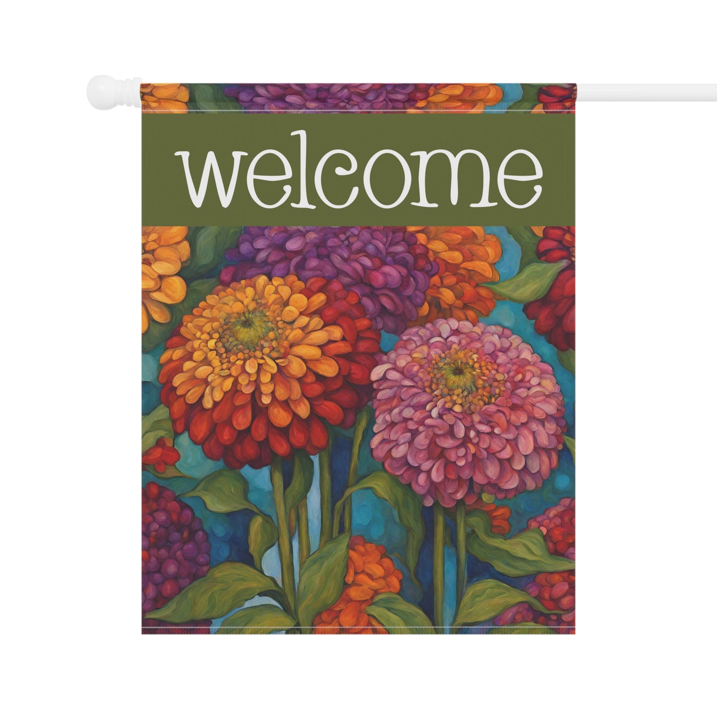 Zinnias Welcome 2-Sided Garden & House Flag/Banner