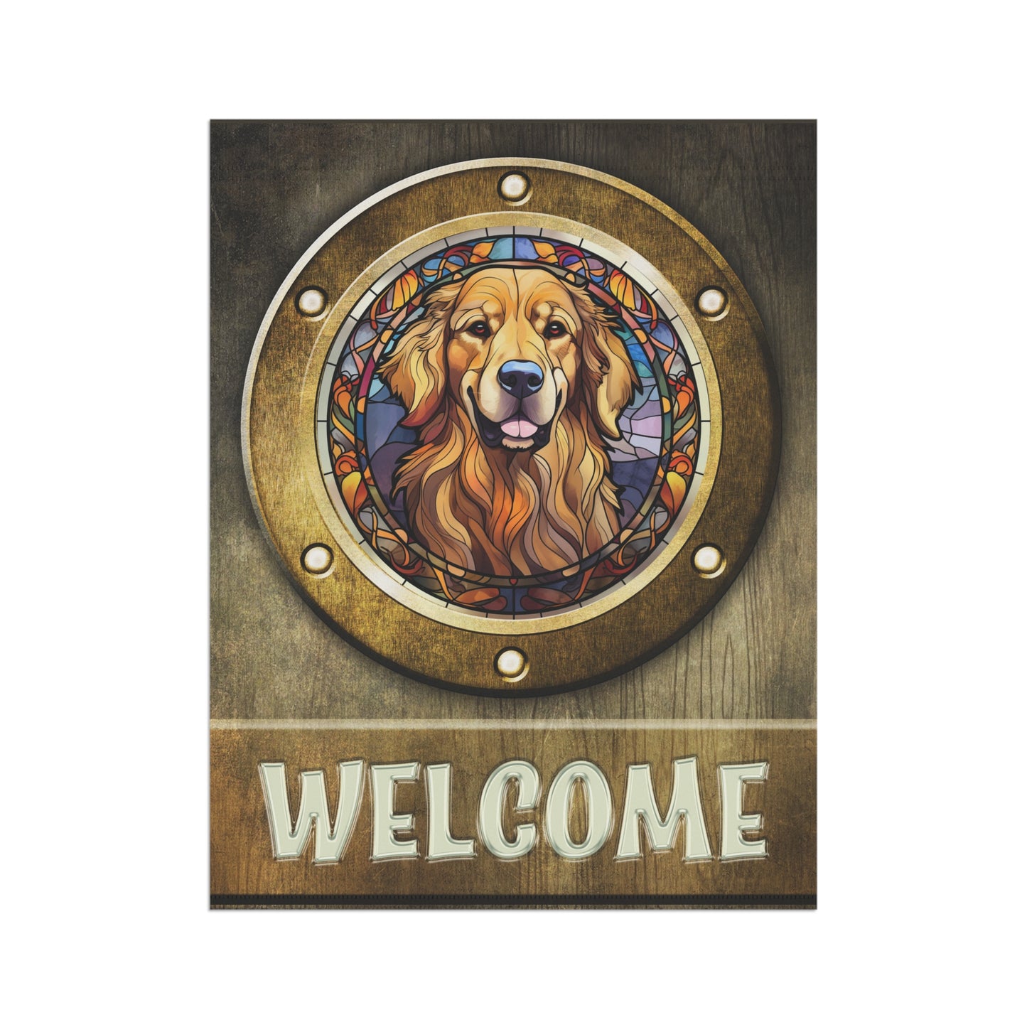 Golden Retriever in Port Hole Welcome 2-Sided Garden & House Flag/Banner