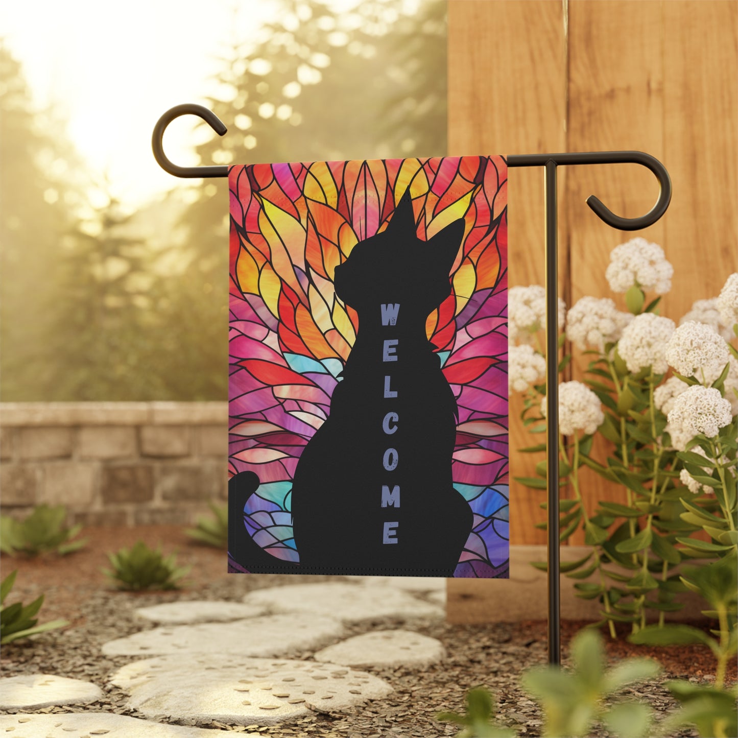 Black Cat Welcome 2-Sided Garden & House Flag/Banner