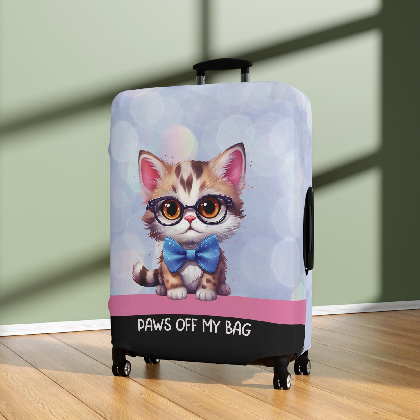 Kitten in Glasses & Blue Bow Tie Paws Off My Bag Luggage Cover