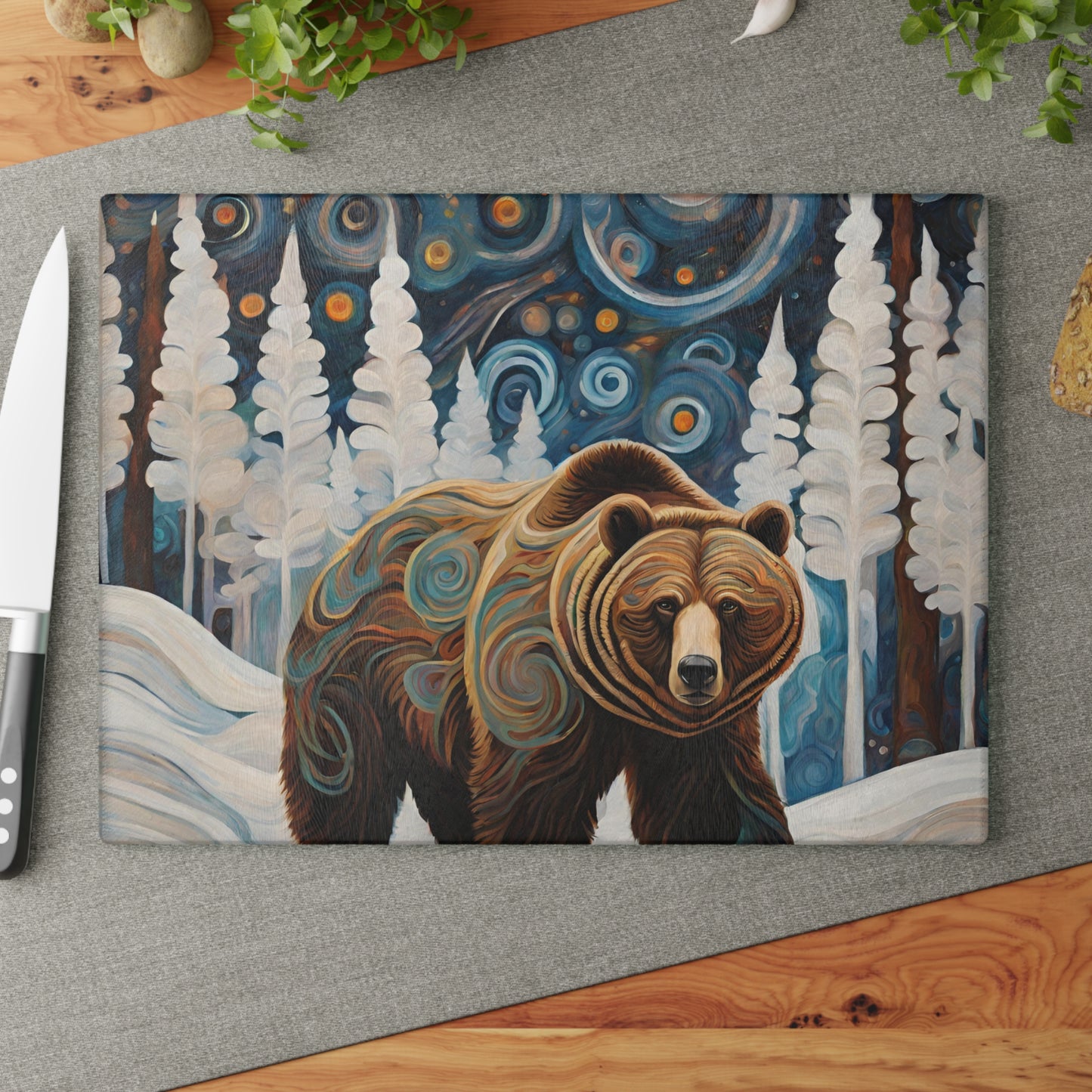 Grizzly in the Snow Tempered Glass Cutting Board