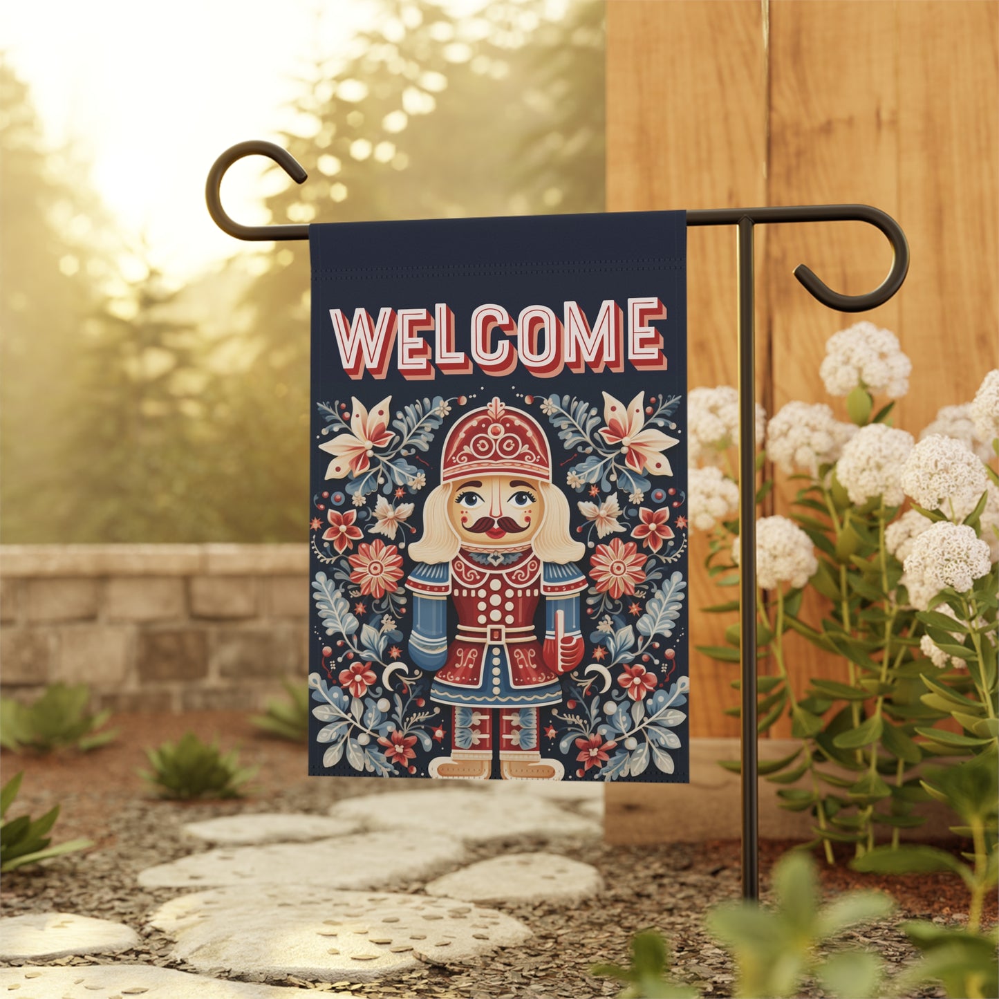 Nordic Nutcracker Welcome 2-Sided Garden & House Flag/Banner