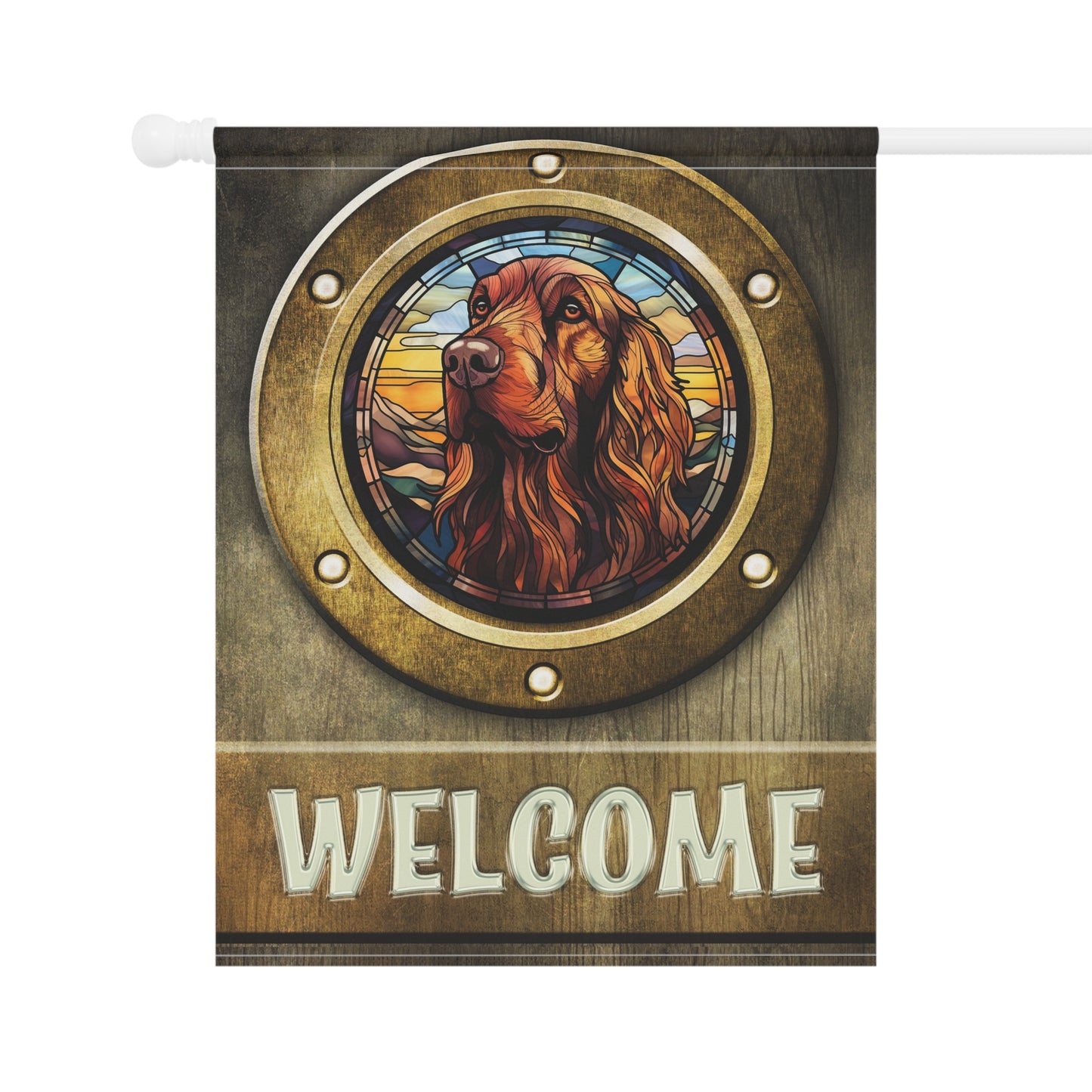 Irish Setter in Port Hole Welcome 2-Sided Garden & House Flag/Banner