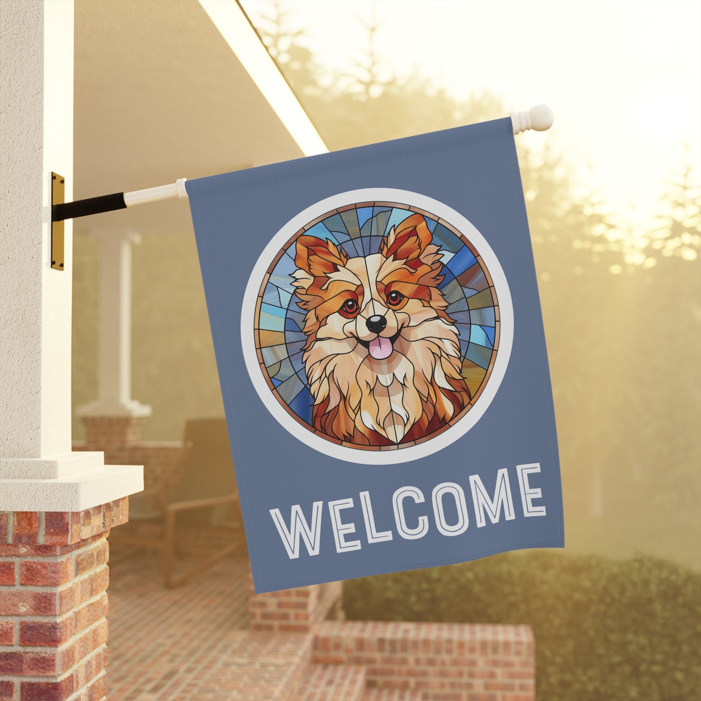 Pomeranian Welcome 2-Sided Garden & House Flag/Banner