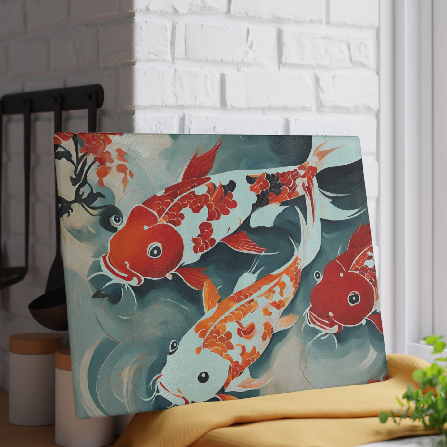 Koi Pond Tempered Glass Cutting Board