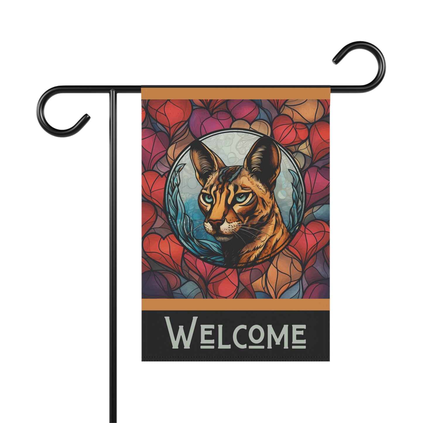 Savannah Cat Welcome Stained Glass Look 2-Sided Garden & House Flag/Banner