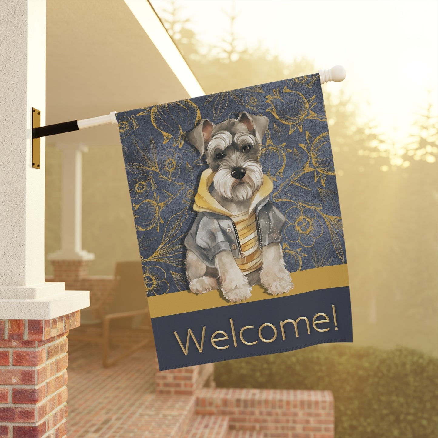 Miniature Schnauzer in Jacket Welcome 2-Sided Garden & House Flag/Banner