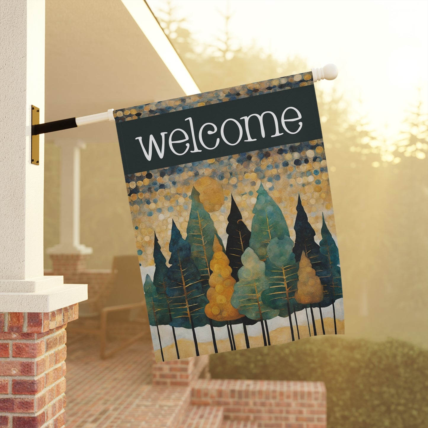 Pine Trees Welcome 2-Sided Garden & House Flag/Banner