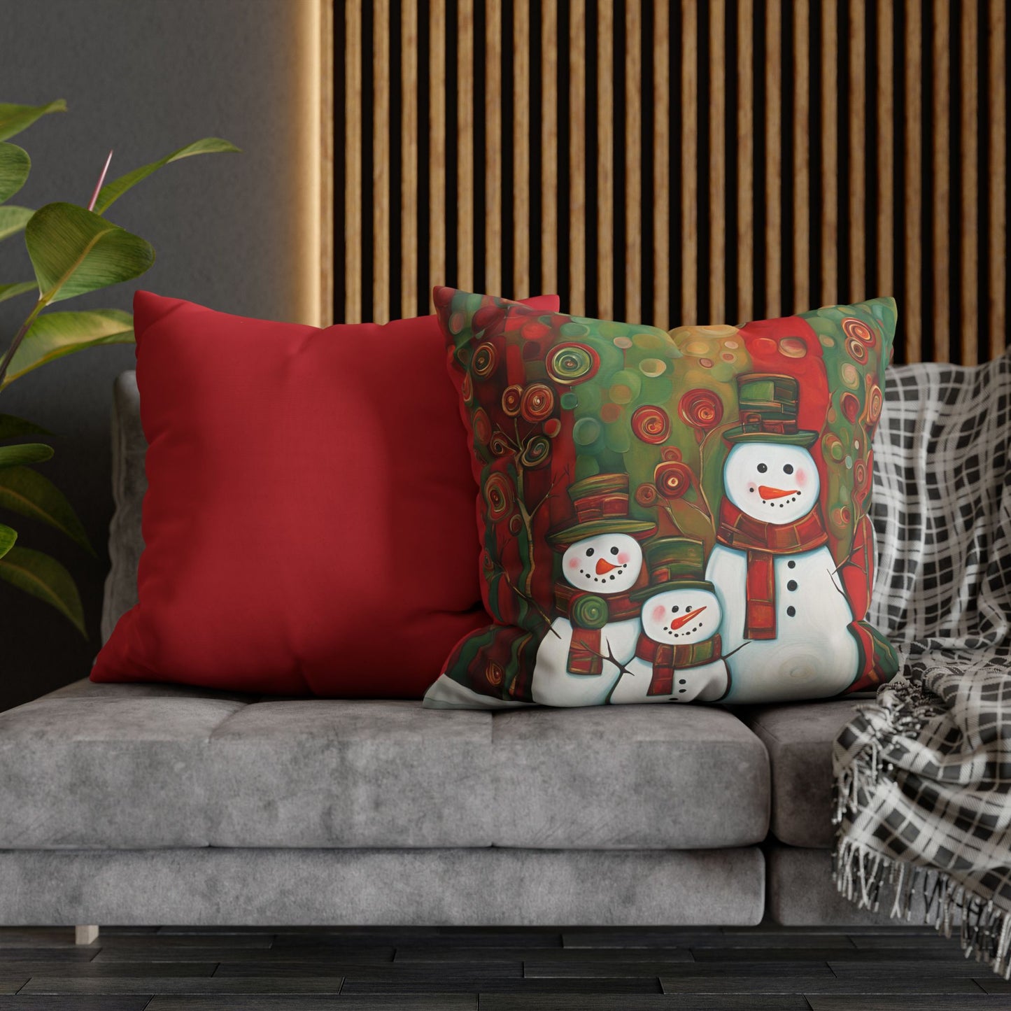 Snowman Family Square Poly Canvas Pillowcase