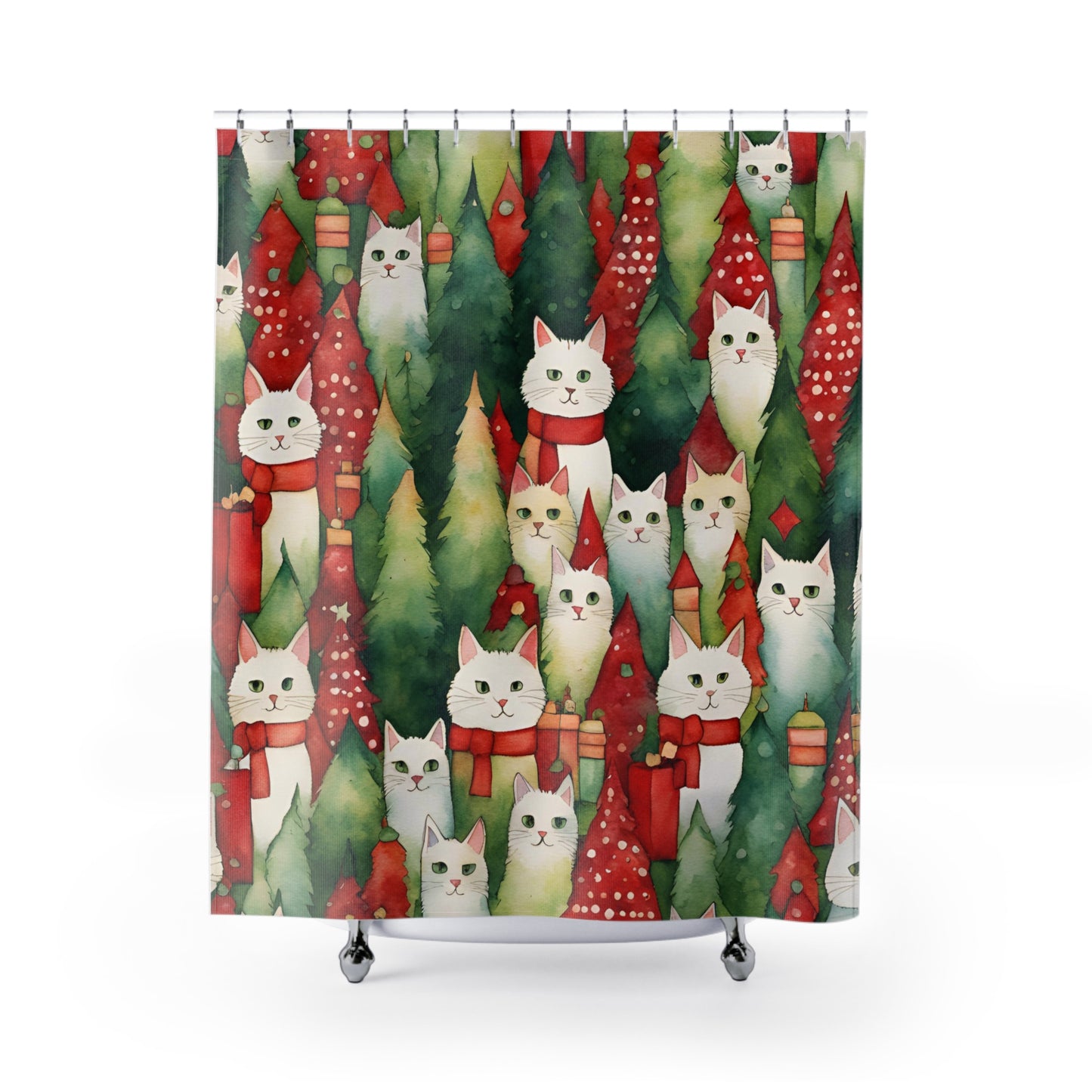 Meowy Christmas Polyester Shower Curtain