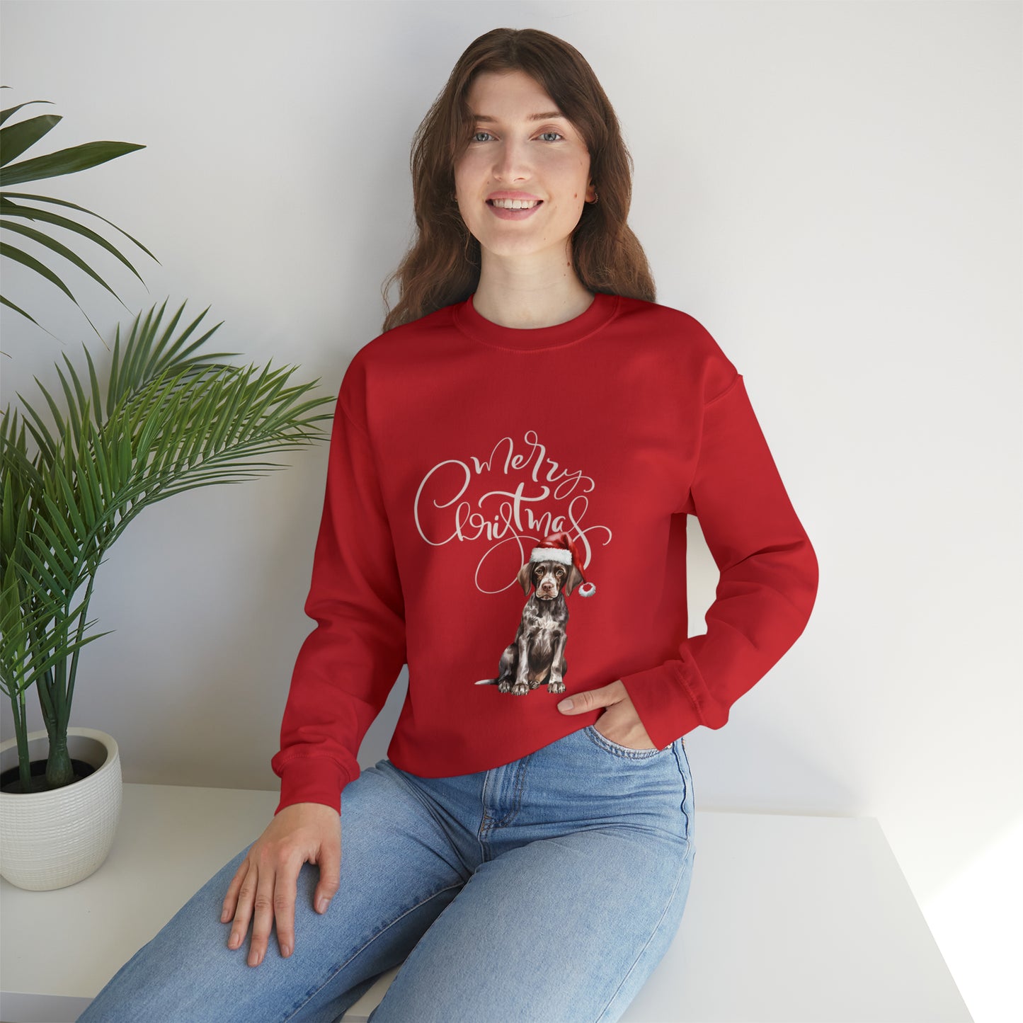 Merry Christmas Puppy in Santa Hat Unisex Heavy Blend™ Crewneck Sweatshirt